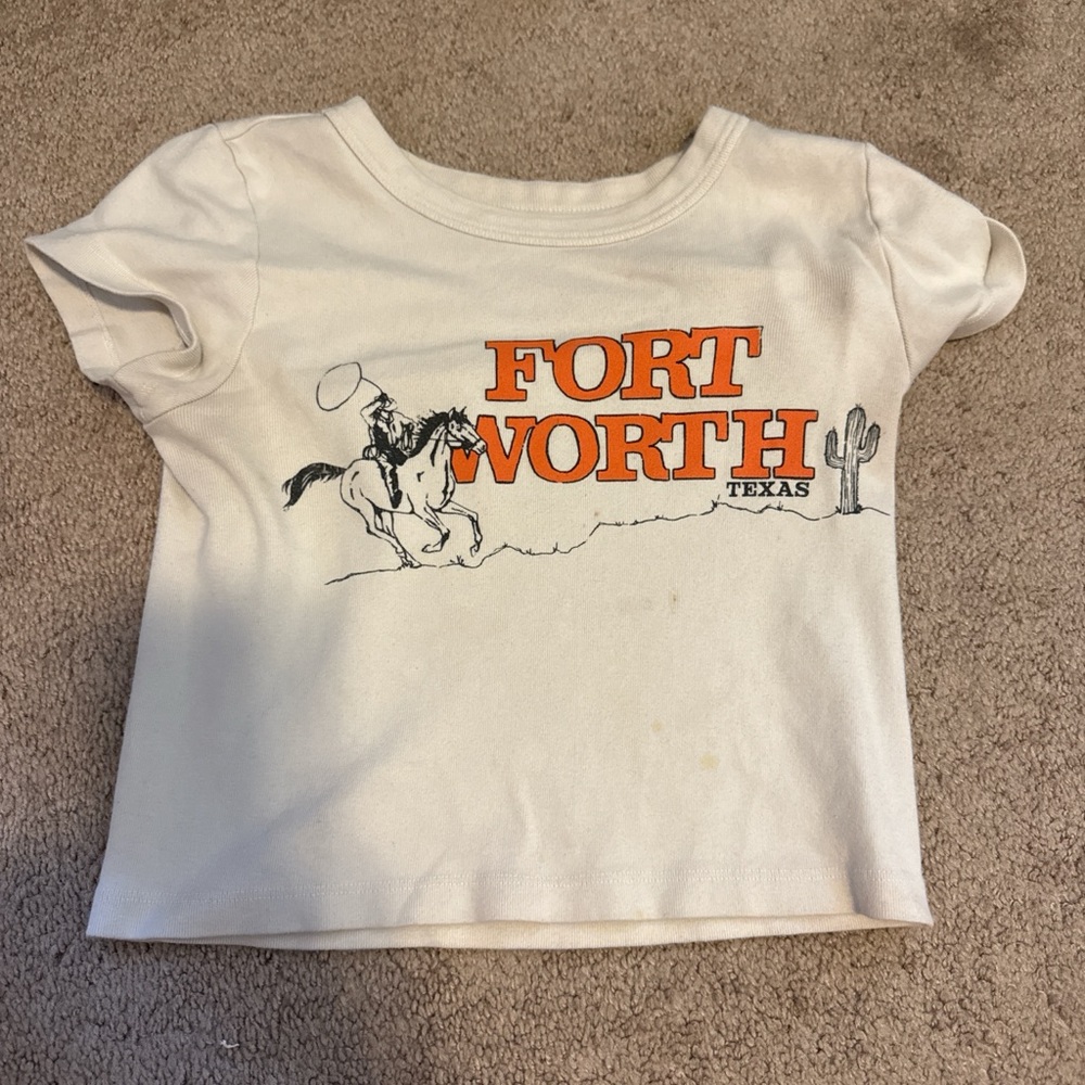 Brandy Melville White Kids 'Fort Worth' Graphic Tee with Orange Print